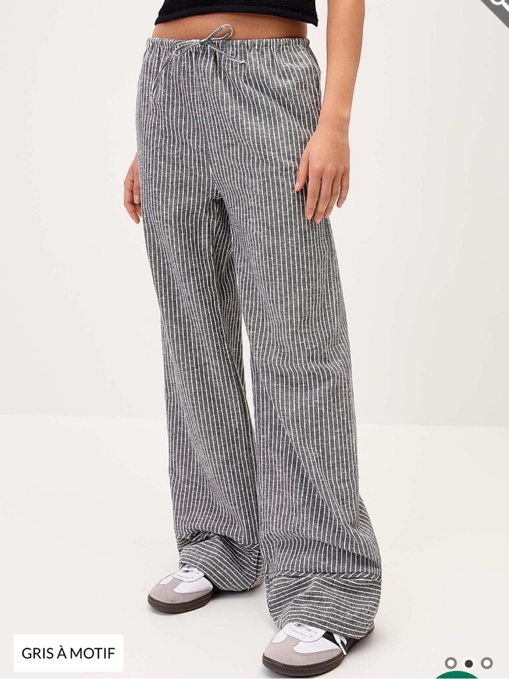 Simons Gray & White Striped Wide-Leg Drawstring Pants - Linen & cotton